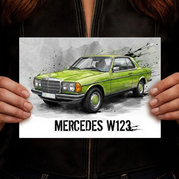 Grafika na metalu Mercedes W123 Coupe
